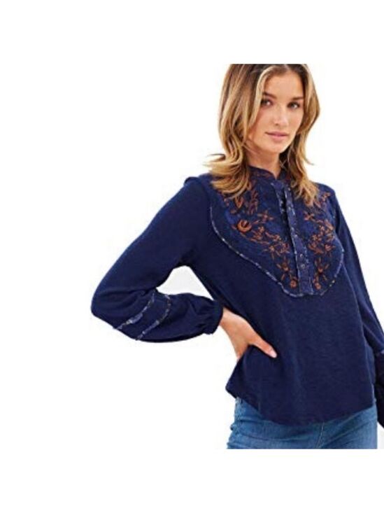 Free People Tops - Free People Sundance Embroidered Henley Top